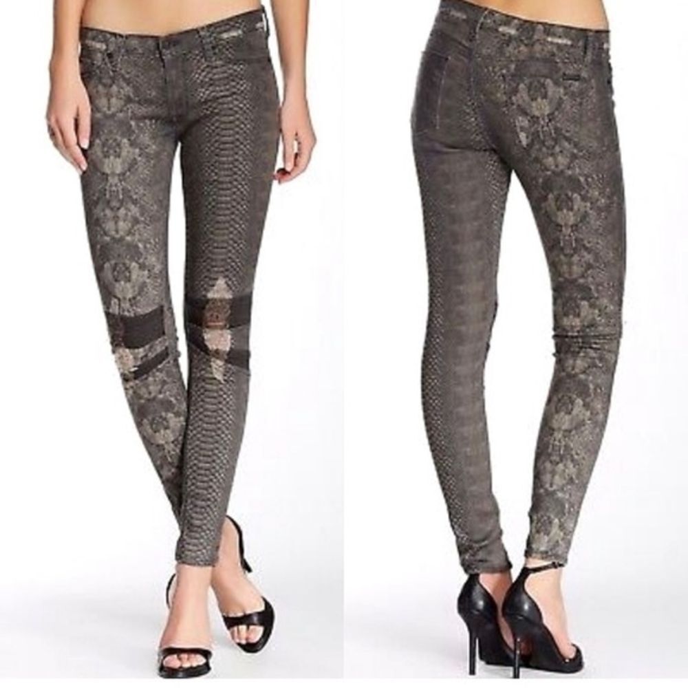 Hudson Jeans Krista Distressed Snakeskin Skinny‎ Jeans 25